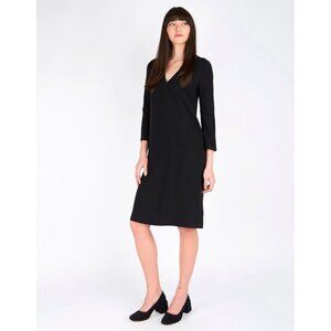 Filippa K Dress Black Shift V-Neck 3/4 Sleeve Knee Length